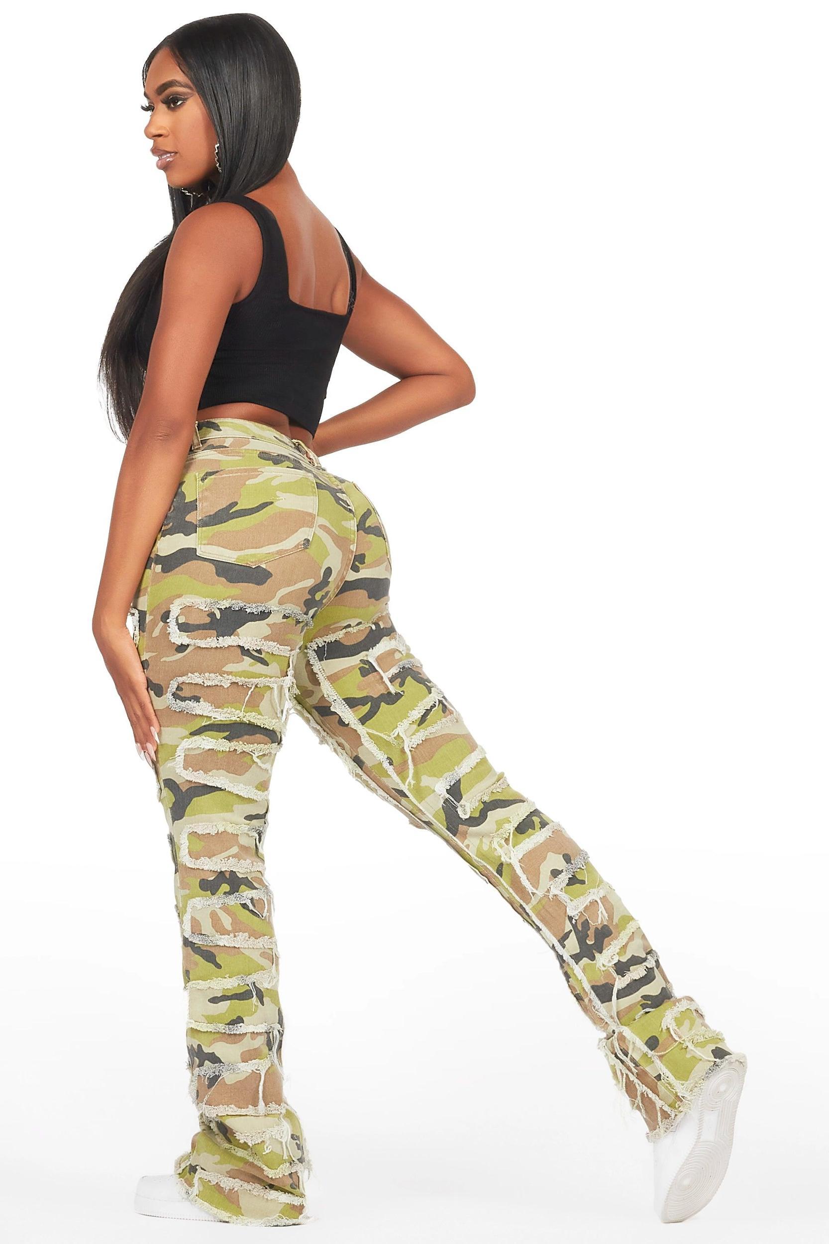 Zariyah Green Camo Stacked Flare Jean Female Product Image