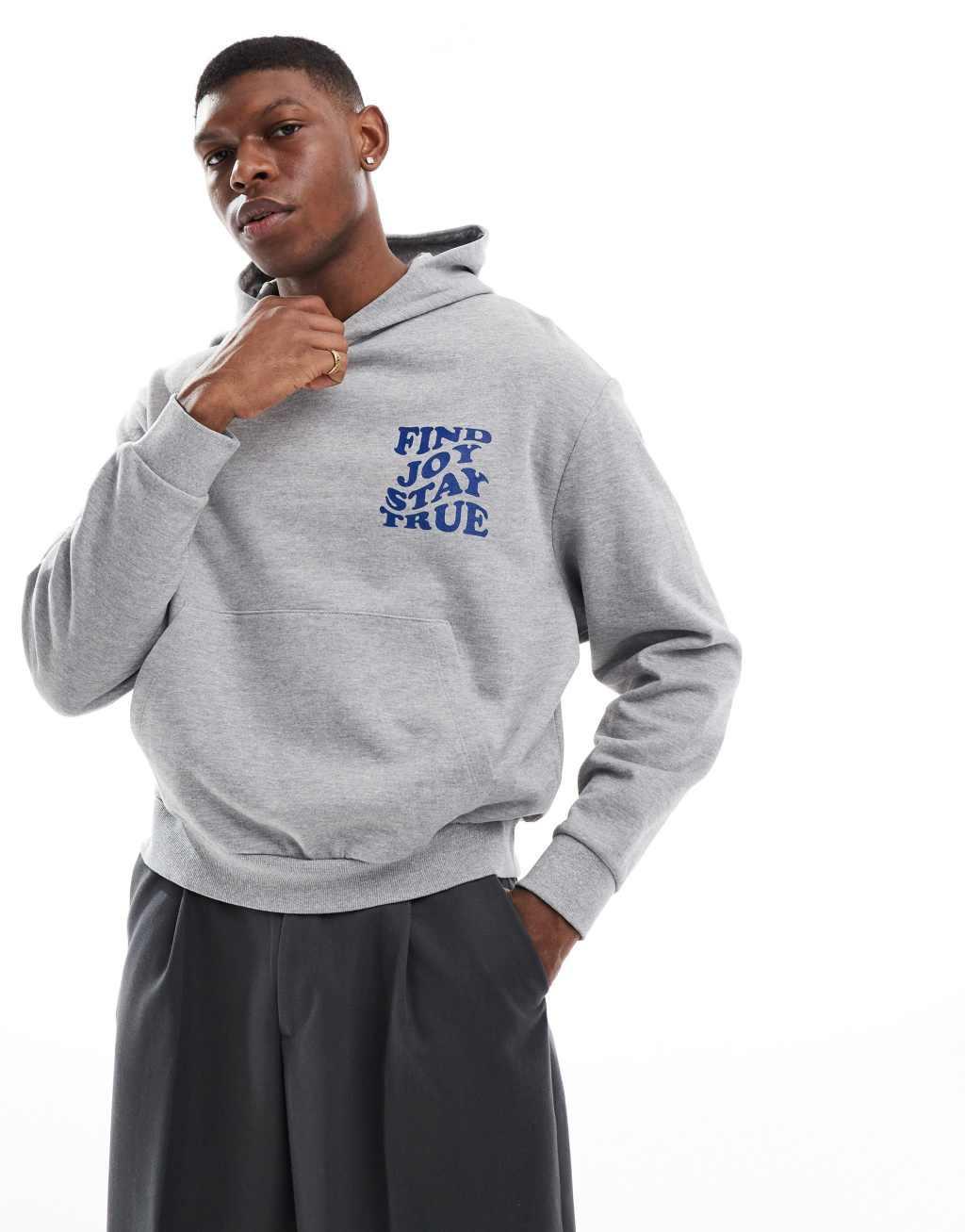 ASOS DESIGN oversized hoodie with back print in gray heather Product Image