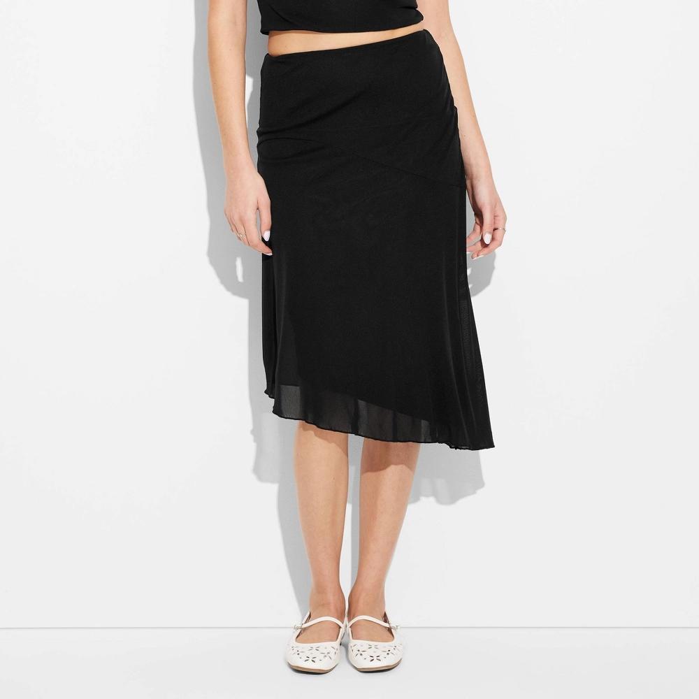 Womens Asymmetrical Maxi A-Line Skirt - Wild Fable Black L: High Rise, Pull-On, Mesh, Elastic Waistband Product Image
