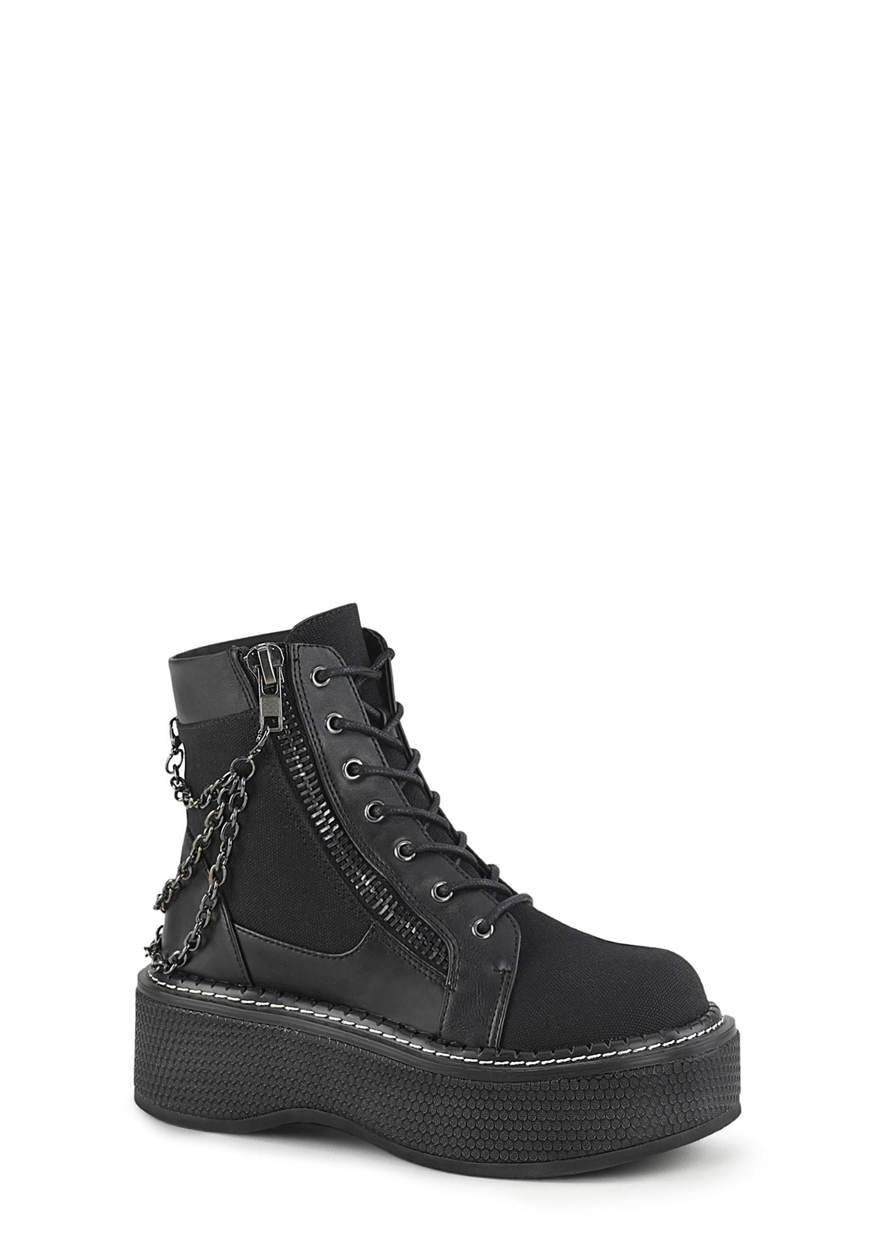Demonia Emily-114 Chain Platform Boots - Black Product Image