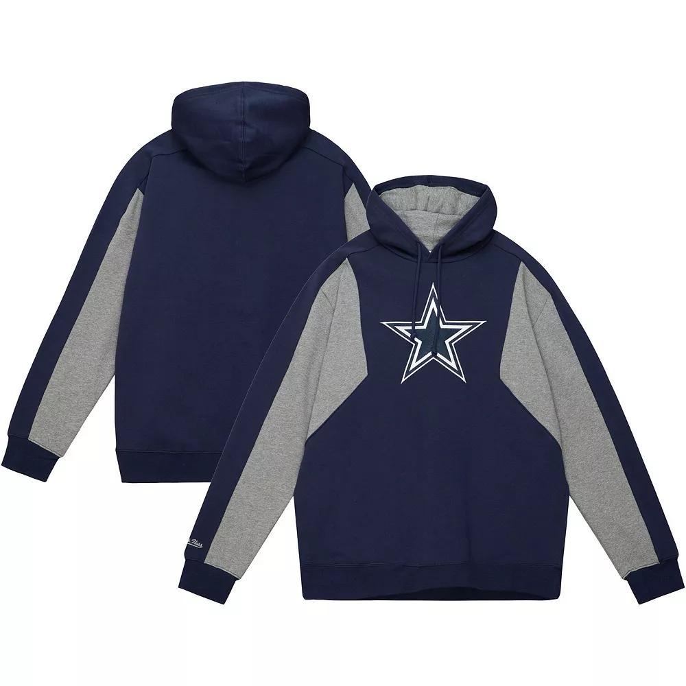 Men's Mitchell & Ness  Navy Dallas Cowboys Color Blocked Fleece 2.0 Pullover Hoodie, Size: Large, Blue Product Image