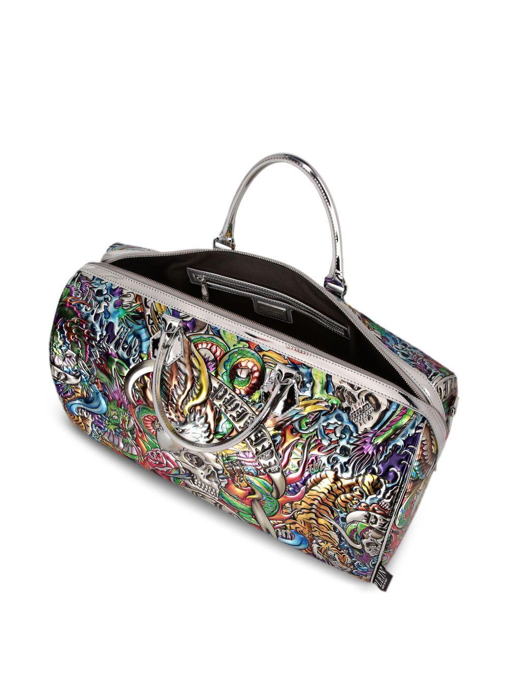 Tattoo-embossed leather tote bag Product Image