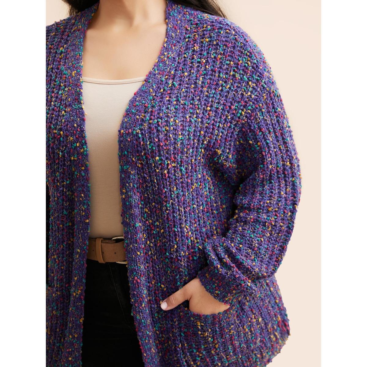 Plus Size Heather Patched Pocket Drop Shoulder Cardigan Deeppurple Women Casual Loose Long Sleeve Everyday Cardigans BloomChic 14-16/1X Product Image