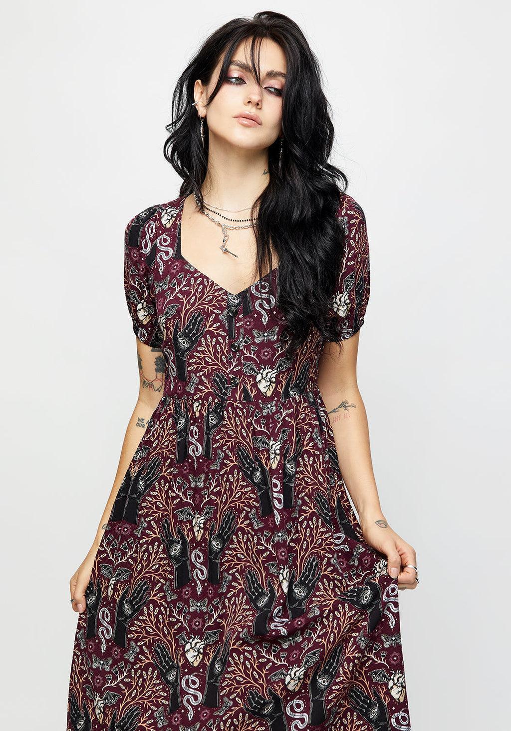 Hemlock Button Detail Puff Sleeve Midi Dress Product Image
