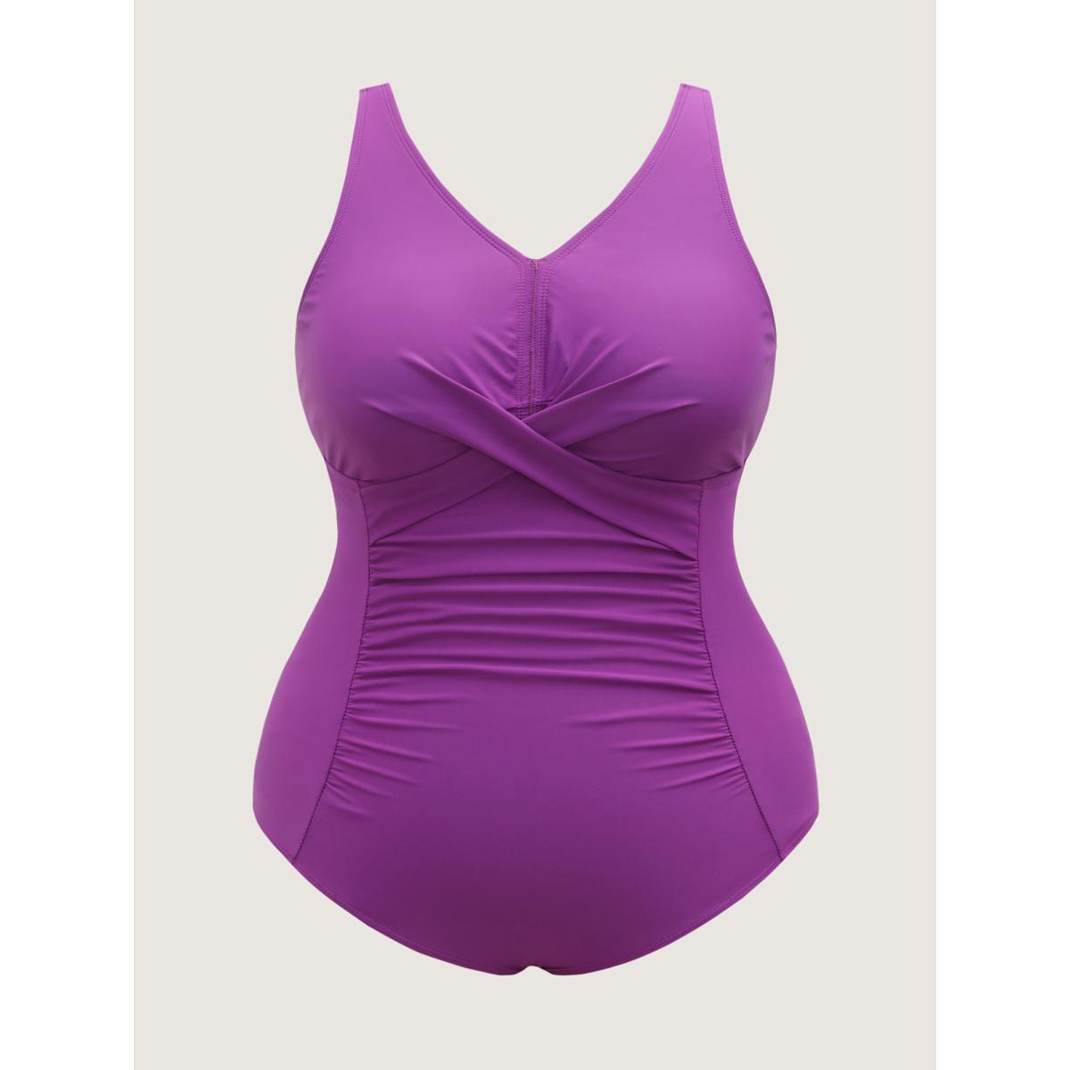 Plus Size Twist Front Ruched One-Piece Swimsuit Women's Swimwear Deeppurplered Beach Twist Curve Bathing Suits High stretch One Pieces BloomChic 22-24/3X Product Image