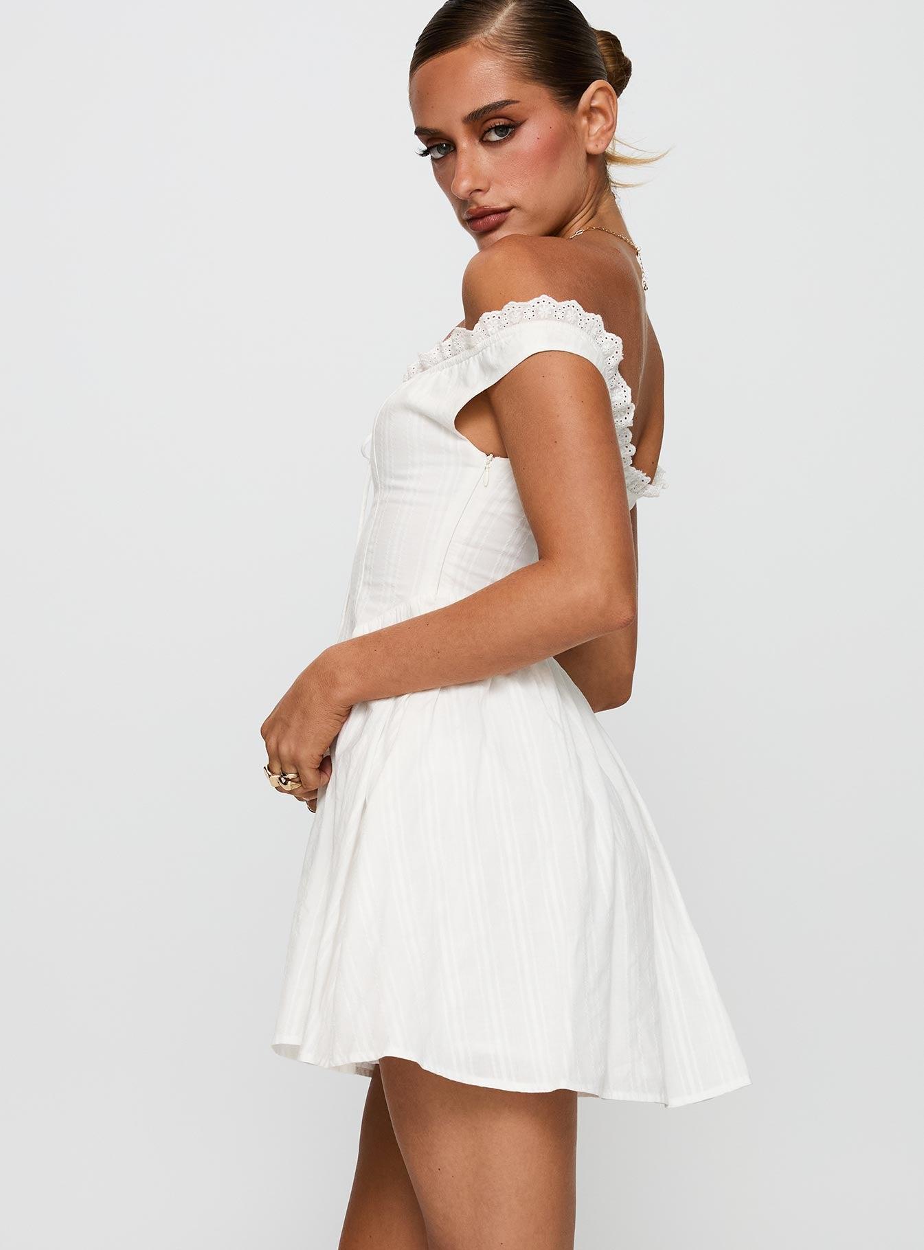 White Horse Off The Shoulder Mini Dress White Product Image