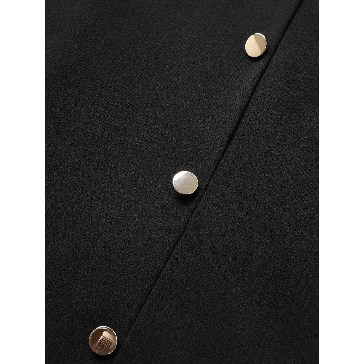 Plus Size Solid Metal Detail Split Hem Sleeveless Dress Black Women At the Office Button Round Neck Sleeveless Curvy BloomChic 22-24/3X Product Image