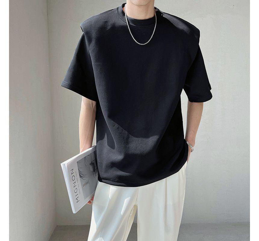 Short-Sleeve Crew Neck Plain T-Shirt Product Image