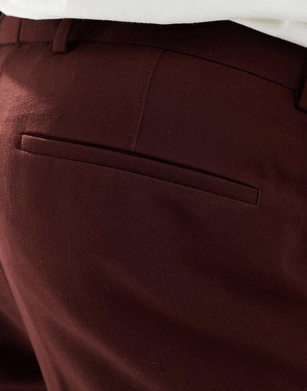 River Island slim suit pants in dark red Product Image