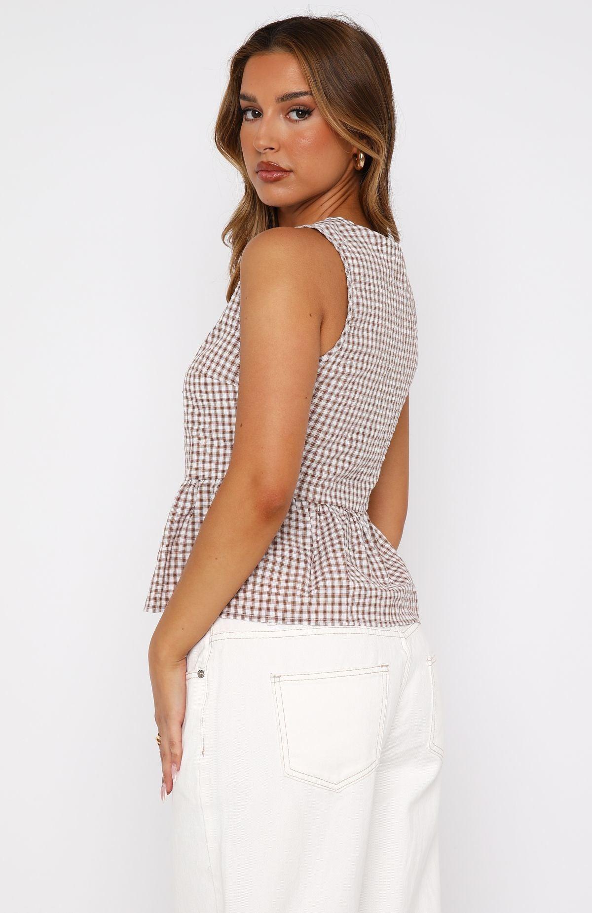 Couldn't Break Me Top Mocha Gingham Product Image