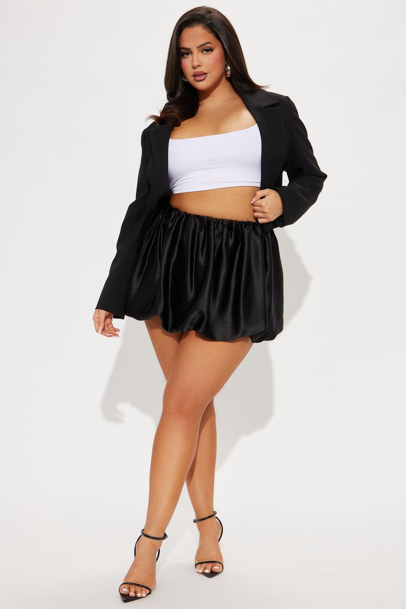 In This Moment Satin Bubble Mini Skirt - Black Product Image