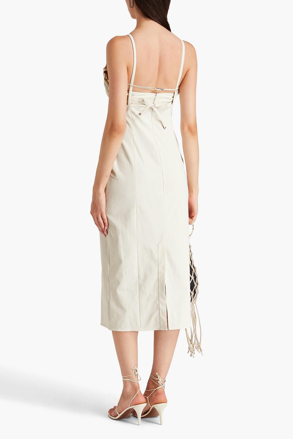 JACQUEMUS Strapless Ruffled Cutout Twill Midi Dress In White Product Image