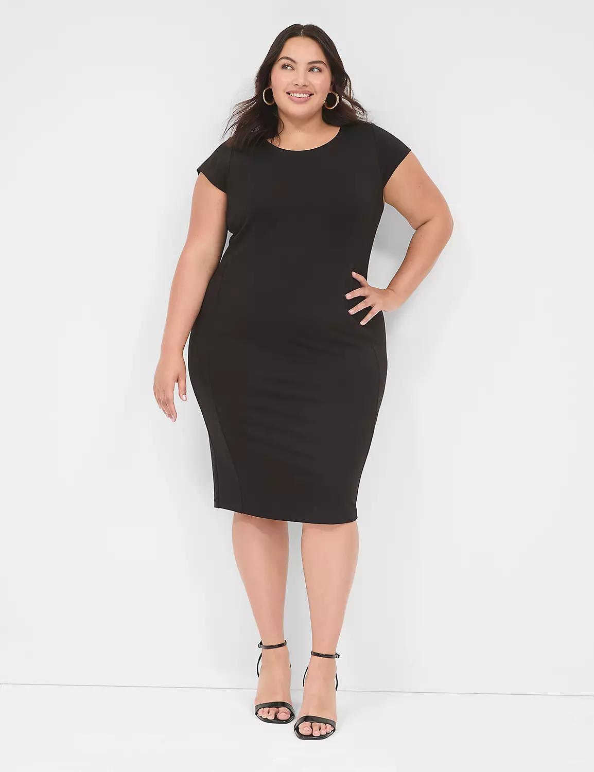 Ponte Cap-Sleeve Crew-Neck Dress Product Image