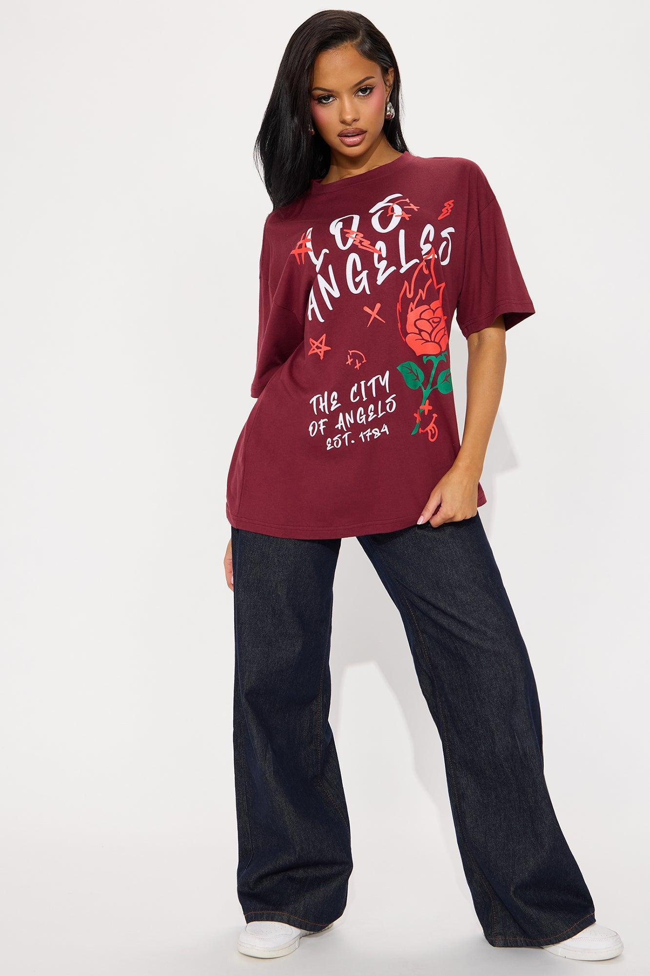 Los Angeles Roses Oversized Tee - Burgundy Product Image