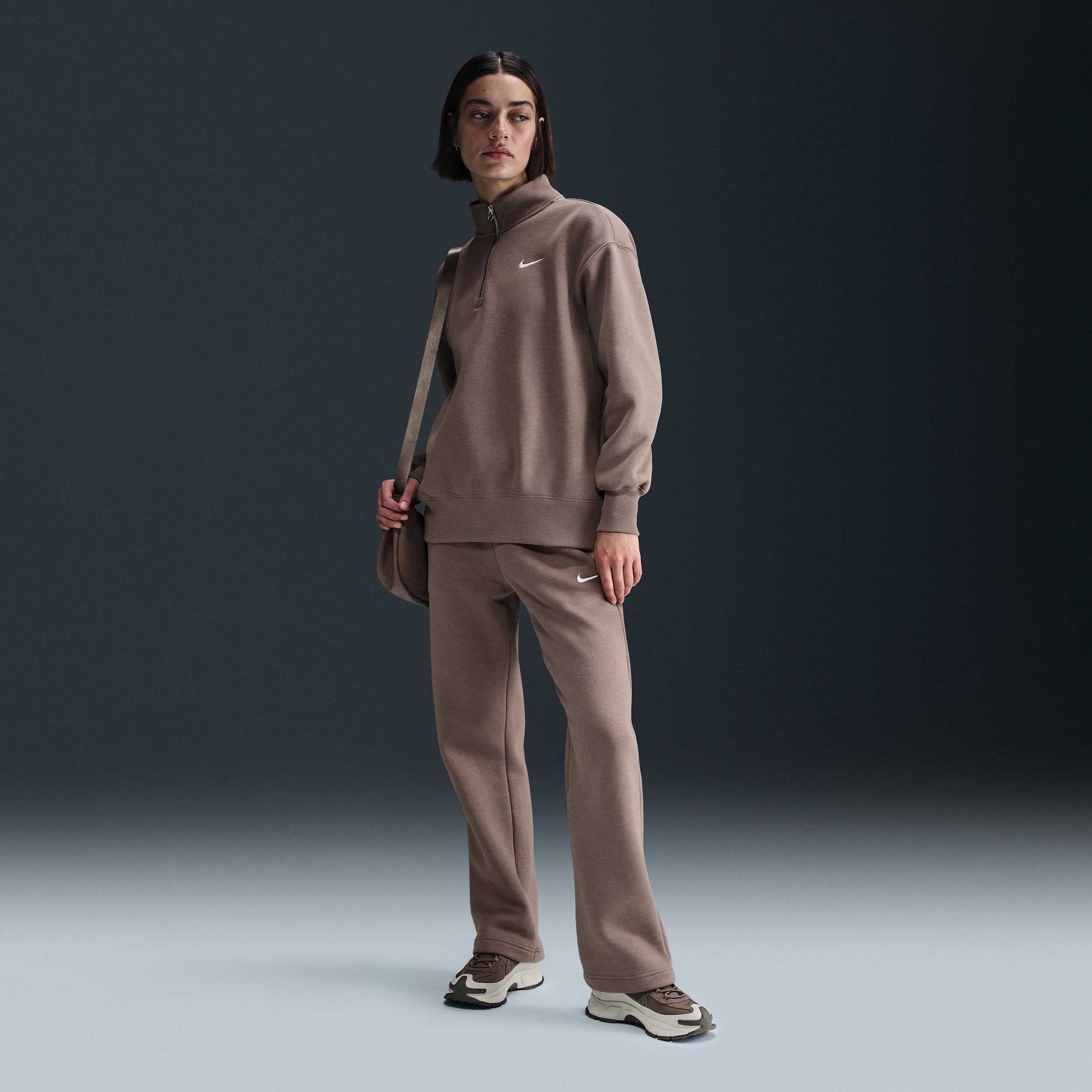 Nike Women's Sportswear Phoenix Fleece Oversized Quarter-Zip Sweatshirt in Grey/Dark Grey Heather Size 2XL Cotton/Polyester/Fleece Product Image