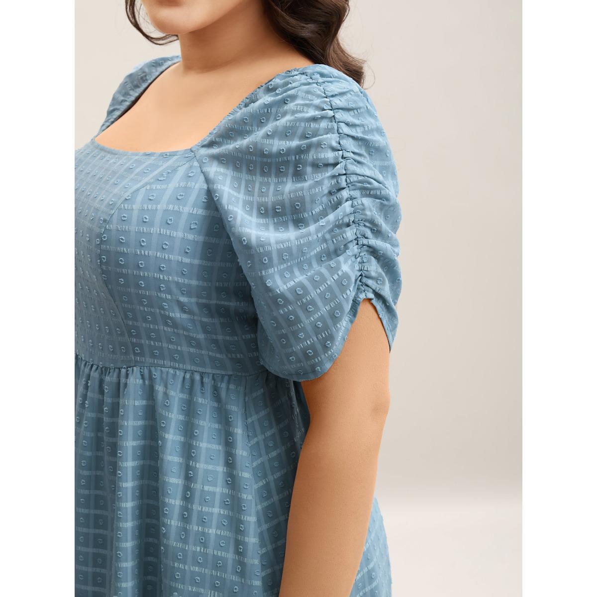 Plus Size Textured Ruched Sleeve Tiered Midi Dress Stone Women Square Neck Short sleeve Curvy BloomChic 26/4X Product Image