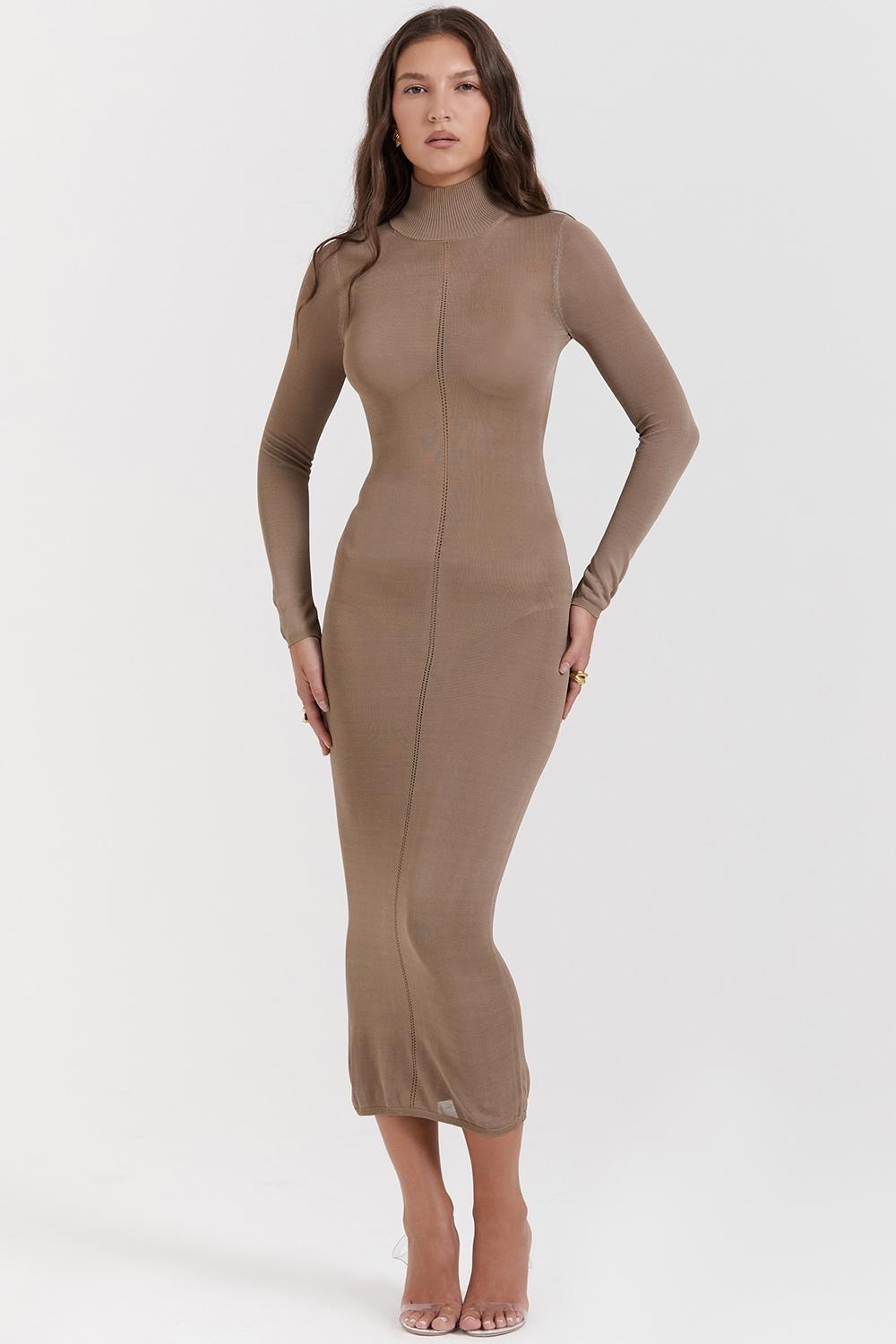 Roberta Tan Knit Midi Dress Product Image