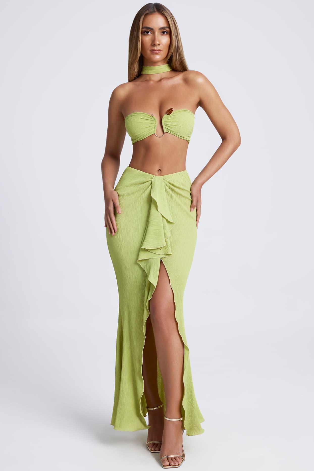 Ruffle-Trim Maxi Skirt in Olive Green Product Image