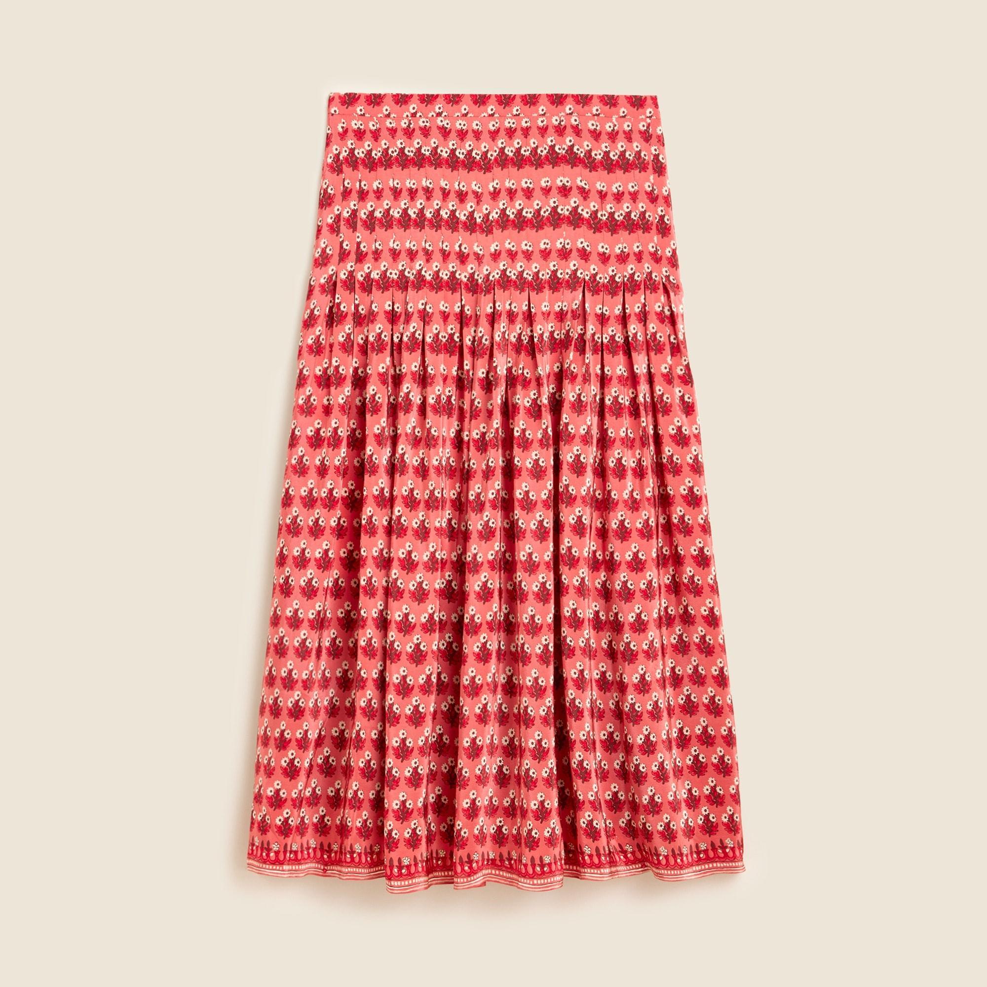 Pleated drop-waist midi skirt in block-print Product Image