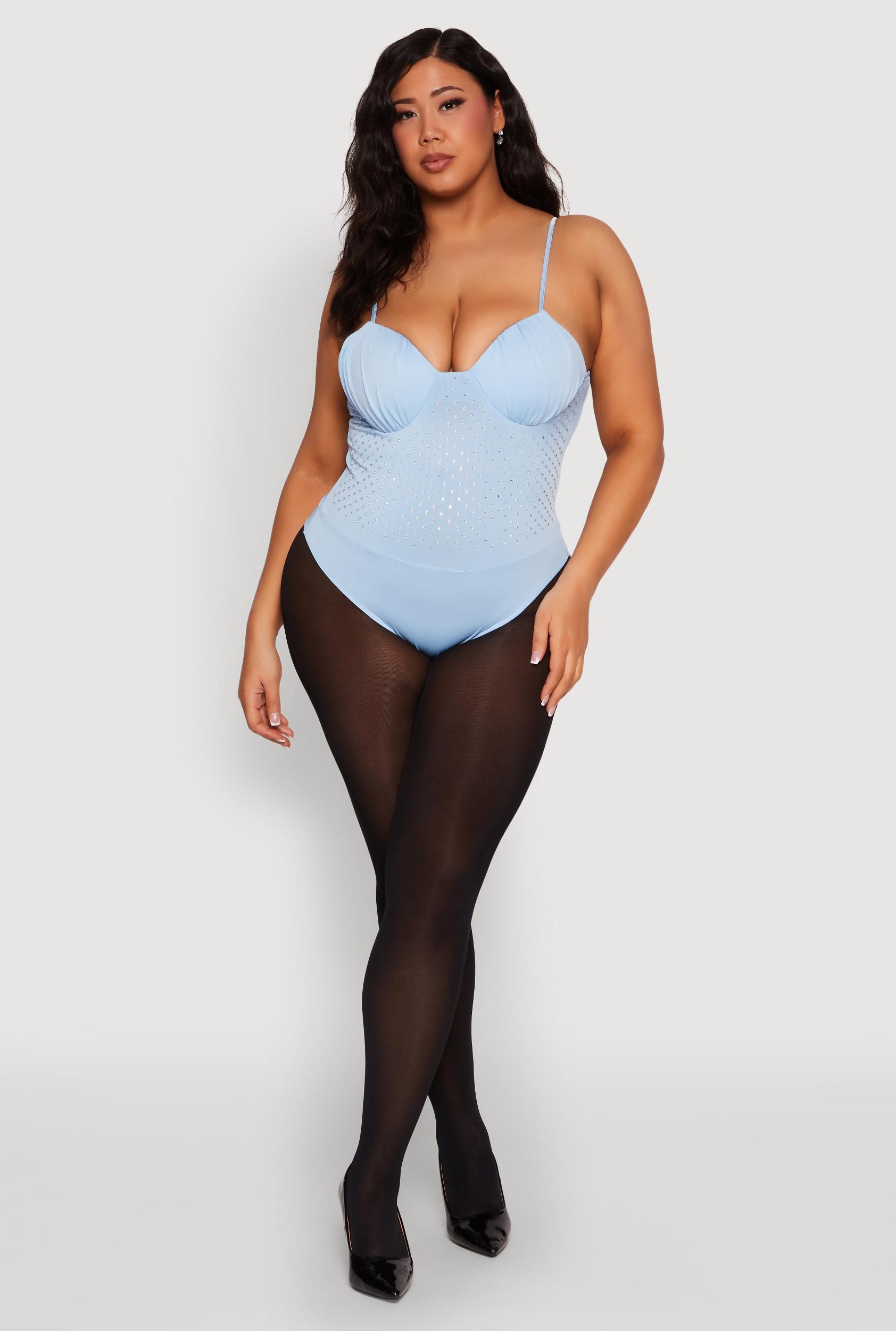 Womens Plus Size Rhinestone Ruched Padded Bustier Bodysuit Product Image