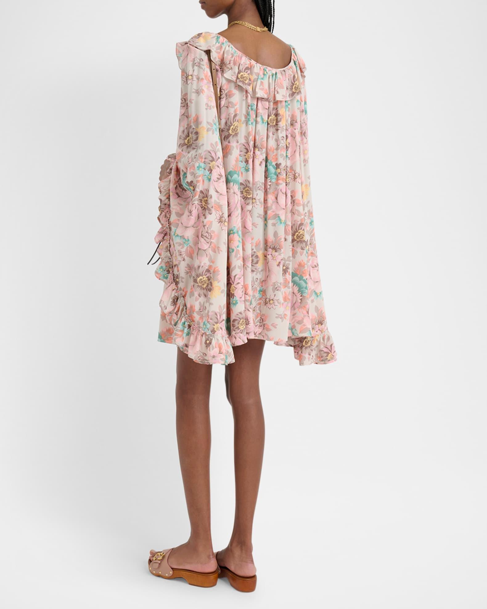 Ruffle-Trim Silk Mini Shift Dress Product Image