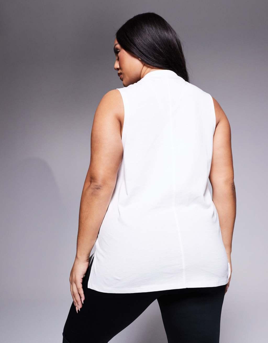 ASOS 4505 Curve Icon drop armholes cotton training tank top with quick dry finish in white Product Image