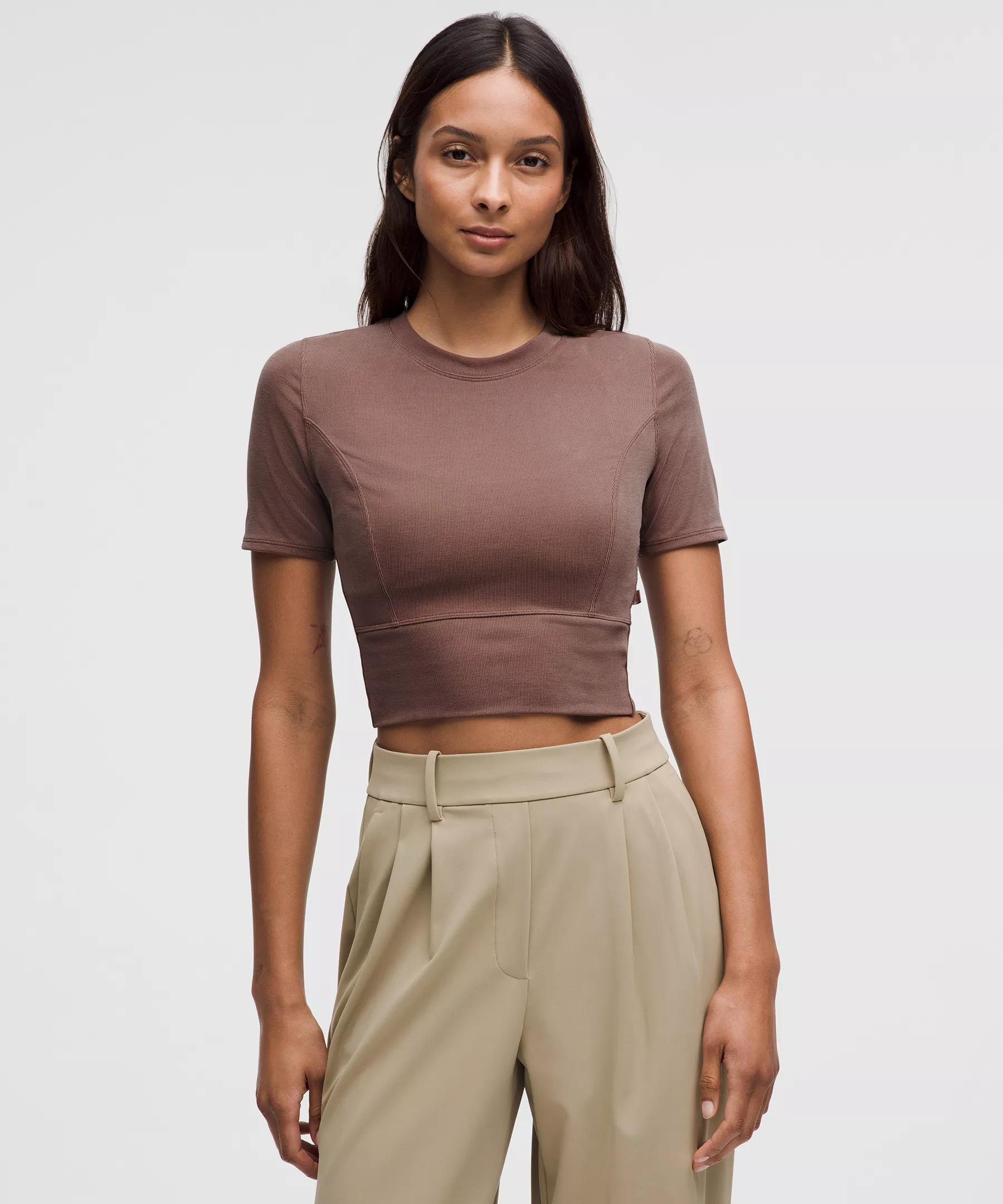 Twist-Back Ribbed Short-Sleeve Shirt Product Image