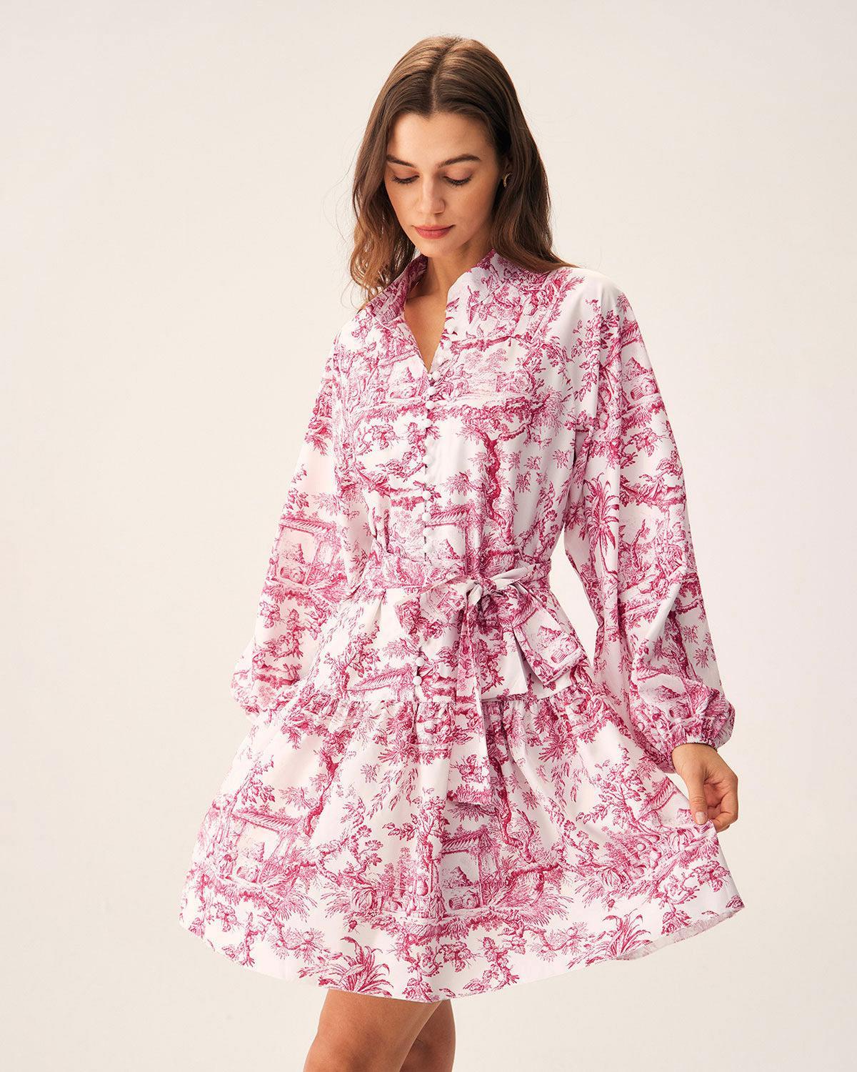 Red Floral Mock Neck Mini Dress Product Image