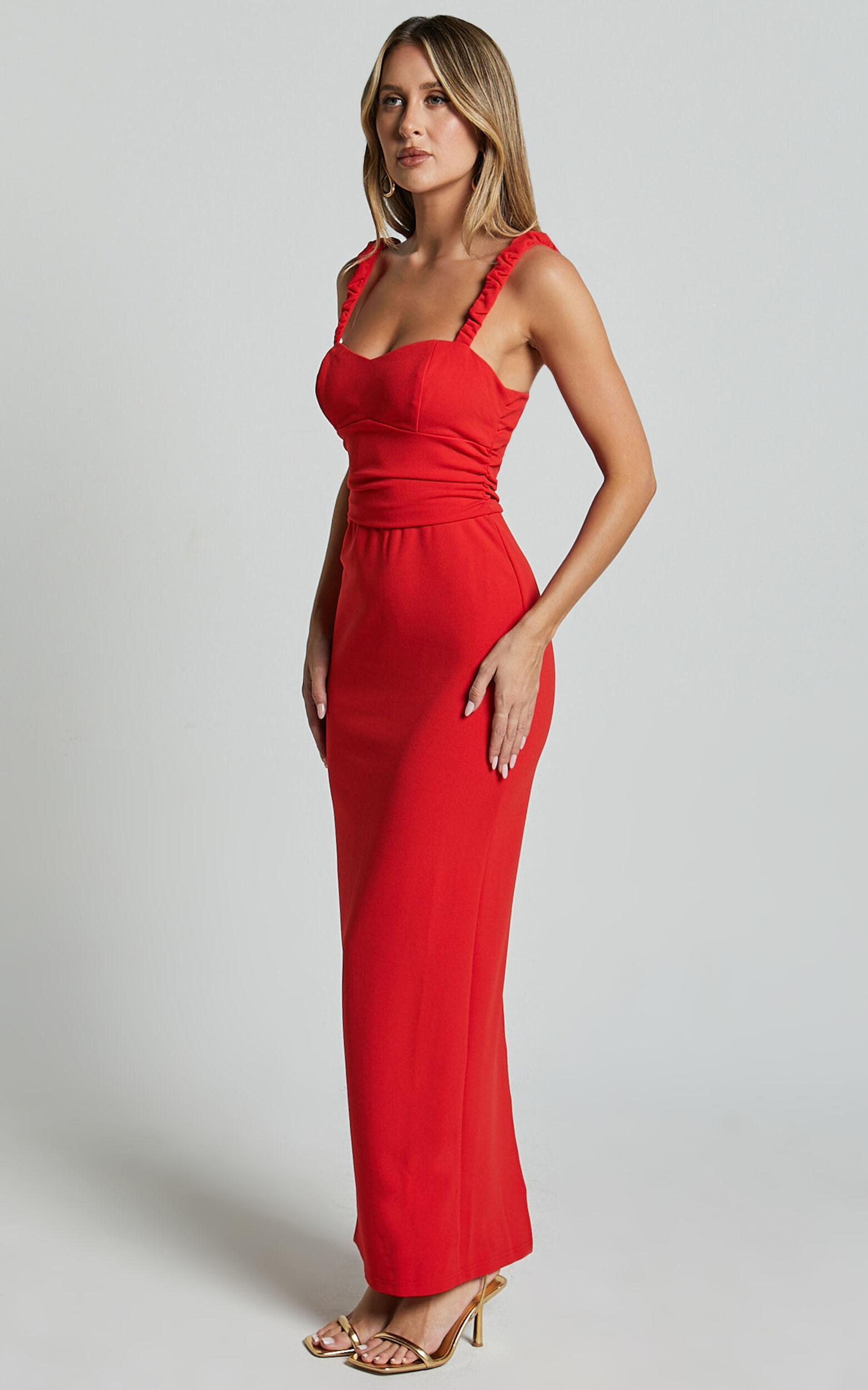 Tahlia Midi Dress - Sweetheart Ruched Dress in Red Product Image