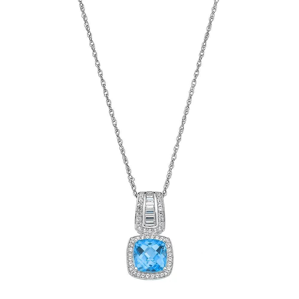 Sterling Silver Blue Topaz & Lab-Created White Sapphire Halo Pendant, Women's, Size: 18" Product Image