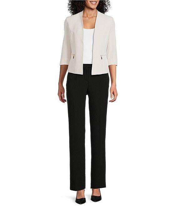 Kasper Petite Size Crepe 3/4 Sleeve Zip Pocket Cardigan Product Image