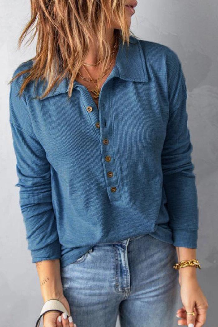 Women's New Lapel Button Top Shirt Long-Sleeved Shirt Product Image