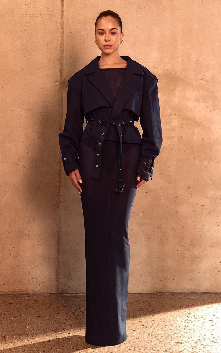 PLT Label Navy Belt Detail Cropped Trench Coat Product Image