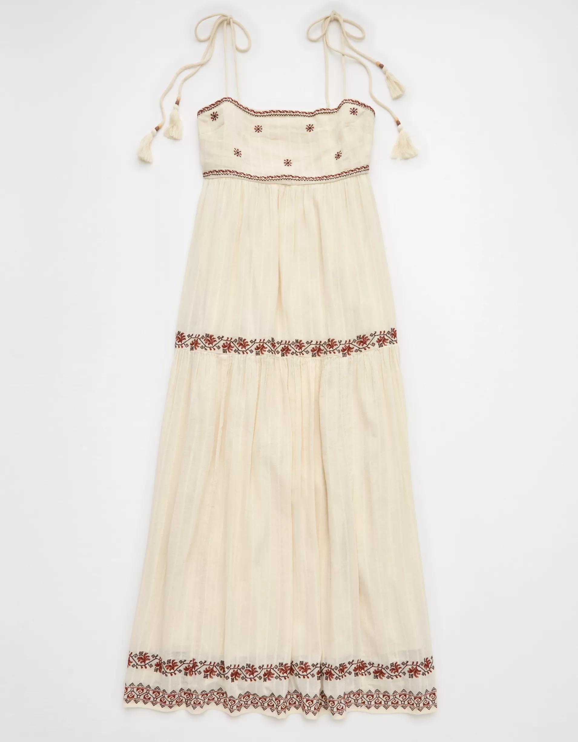 AE Empire Waist Embroidered Midi Dress Product Image