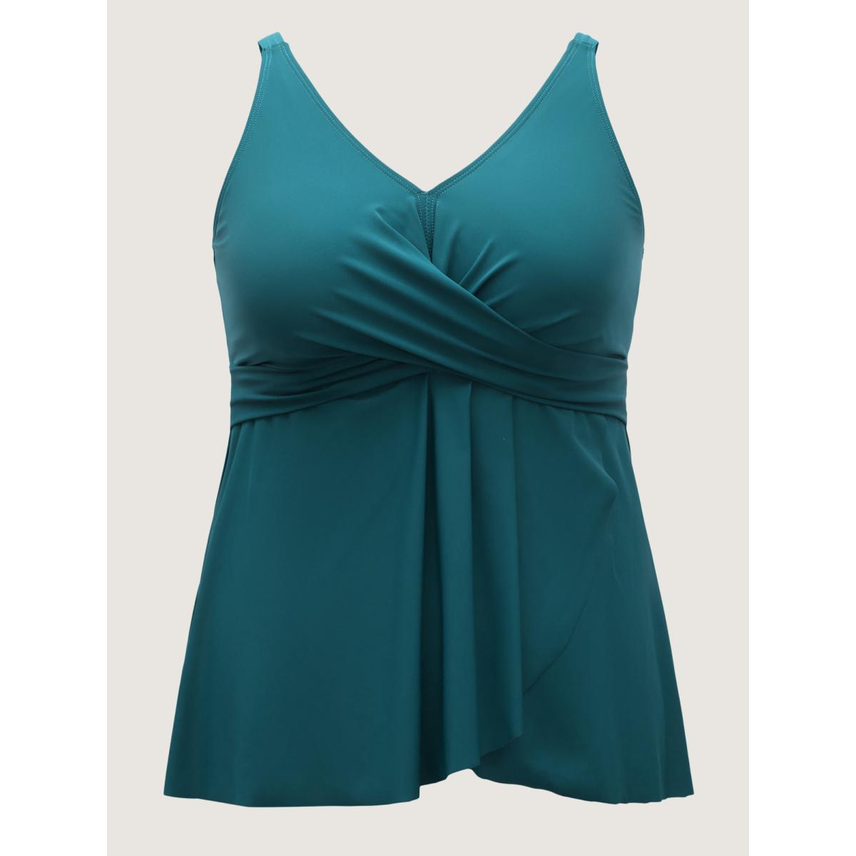 Plus Size Twist Front Arc Hem Adjustable Swim Top Women's Swimwear Teal Beach Twist High stretch Bodycon V-neck Curve Swim Tops BloomChic 28/5X Product Image