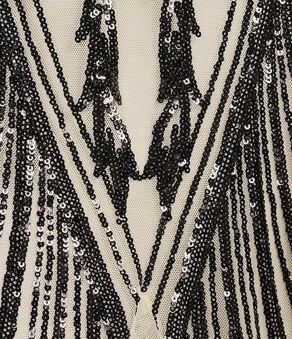 R & M Richards Short Sleeve Sweetheart Neck Embellished Sequin Panel Godet Dress Product Image