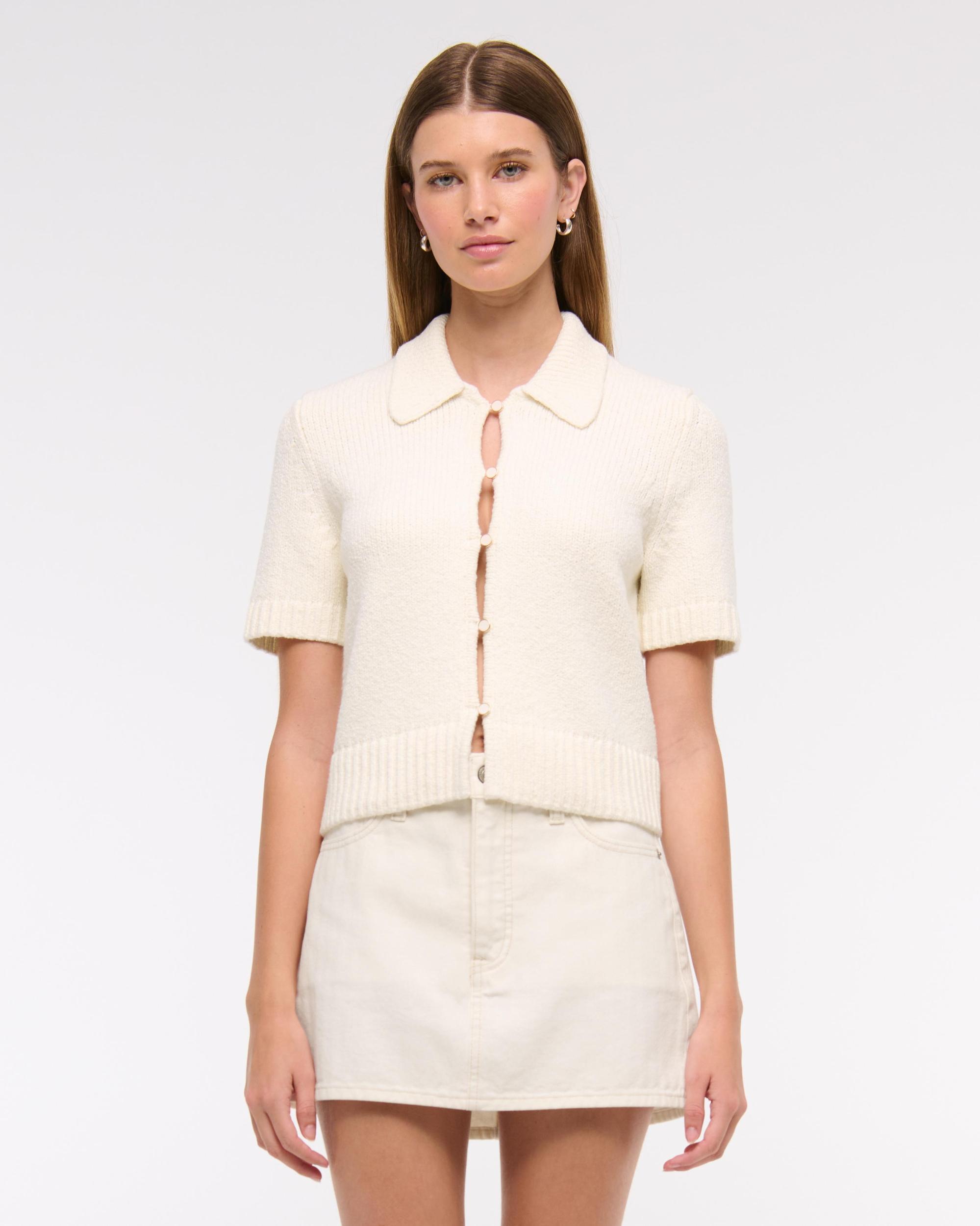 Short-Sleeve Collared Cardigan Product Image
