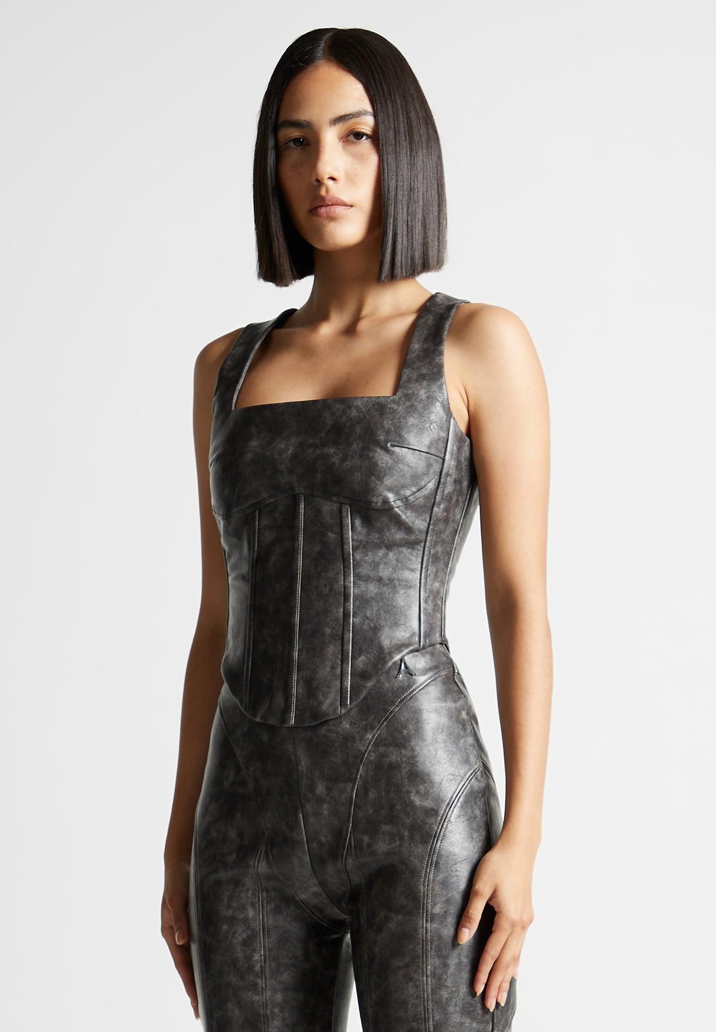 Vintage Leather Corset Top - Grey Female Product Image