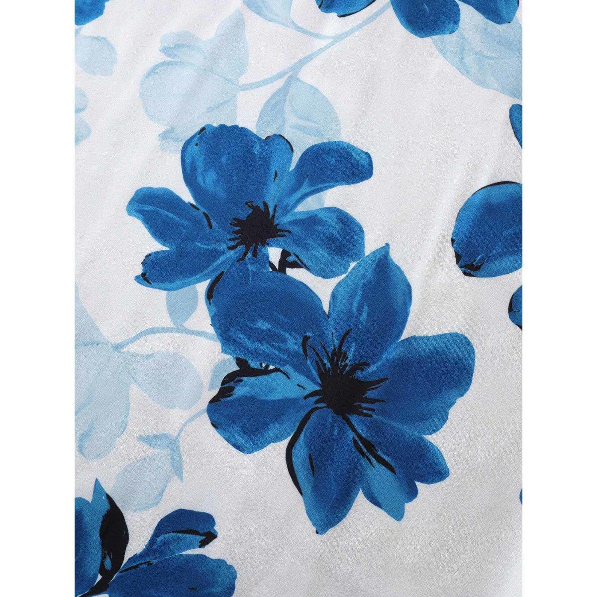 Plus Size Floral Pattern Shirred Pockets Midi Dress Mediumblue Women Square Neck Cap Sleeve Curvy BloomChic 26/4X Product Image