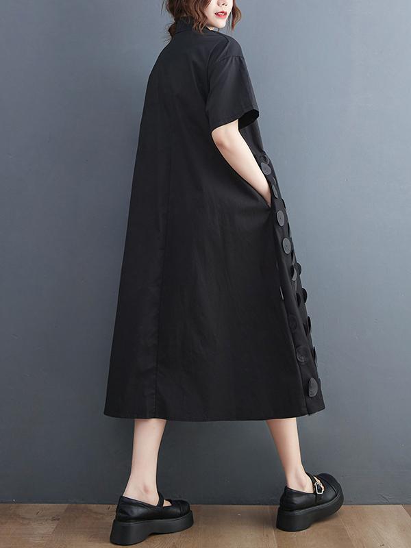 Original Casual Loose Polka-Dot Split-Joint Midi Shirt Dress Product Image