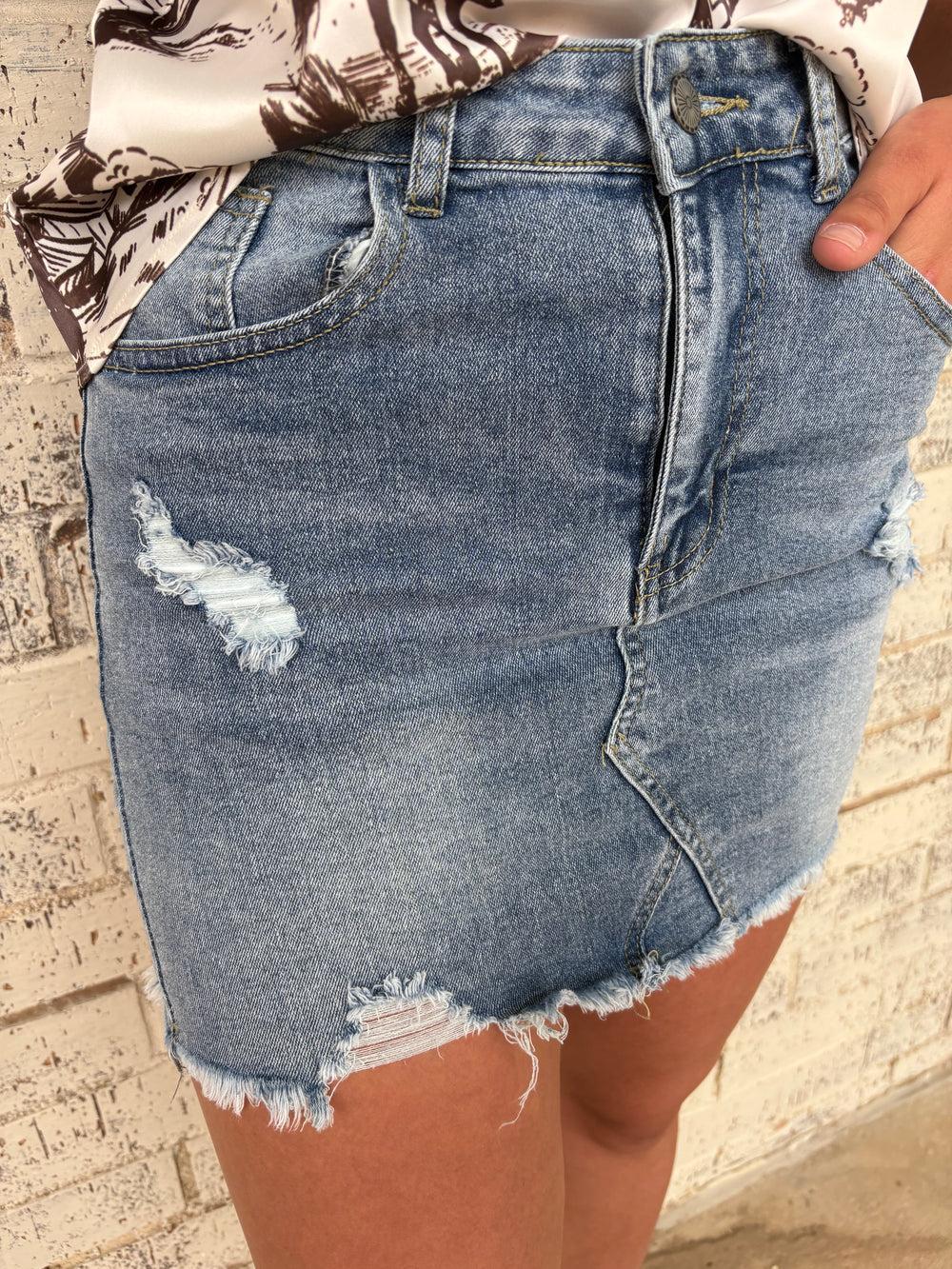 L&B Distressed Denim Skirt Product Image