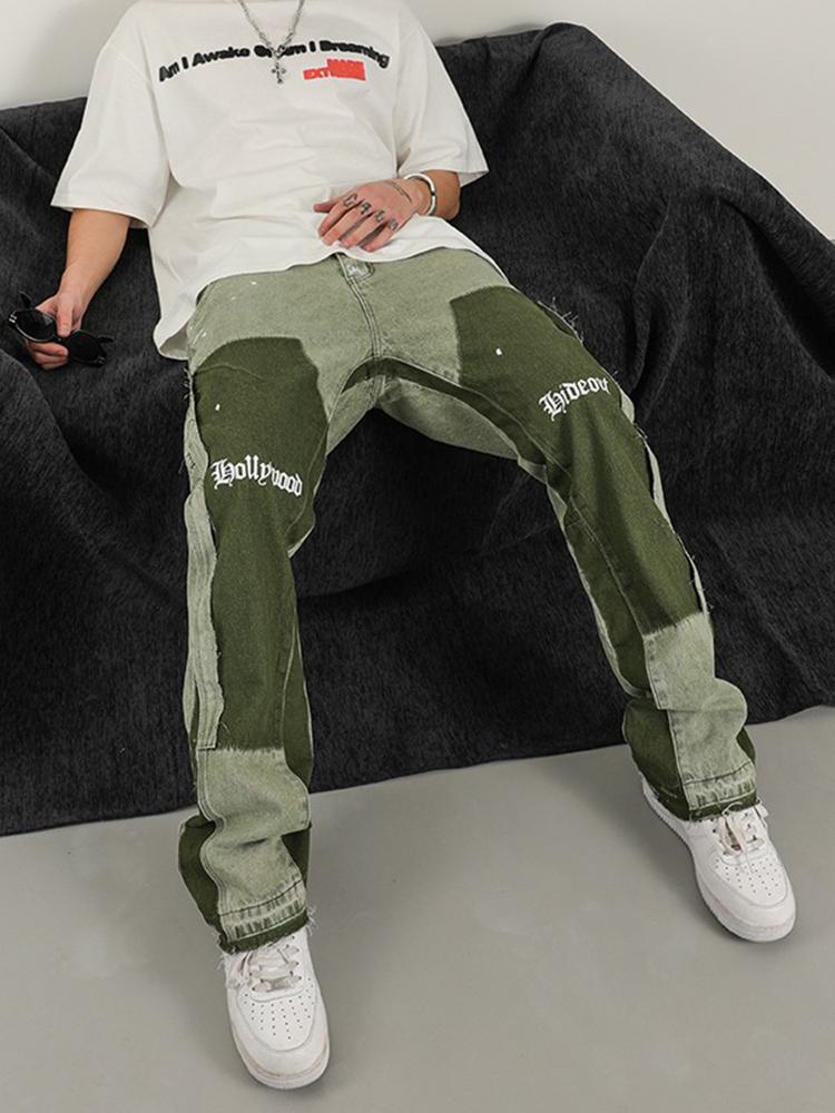 Sopula Men's Vintage Patchwork Washed Micro Flare Jeans Product Image