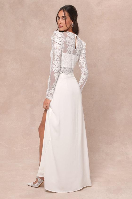 Heavenly Promise White Sheer Lace Two-Piece Maxi Dress Product Image