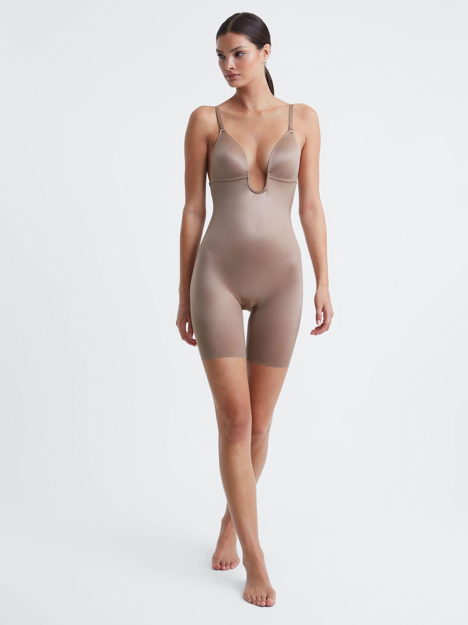 Spanx Shapewear Firming Plunge Low-Back Mid-Thigh Bodysuit in Cafe Au Lait Product Image
