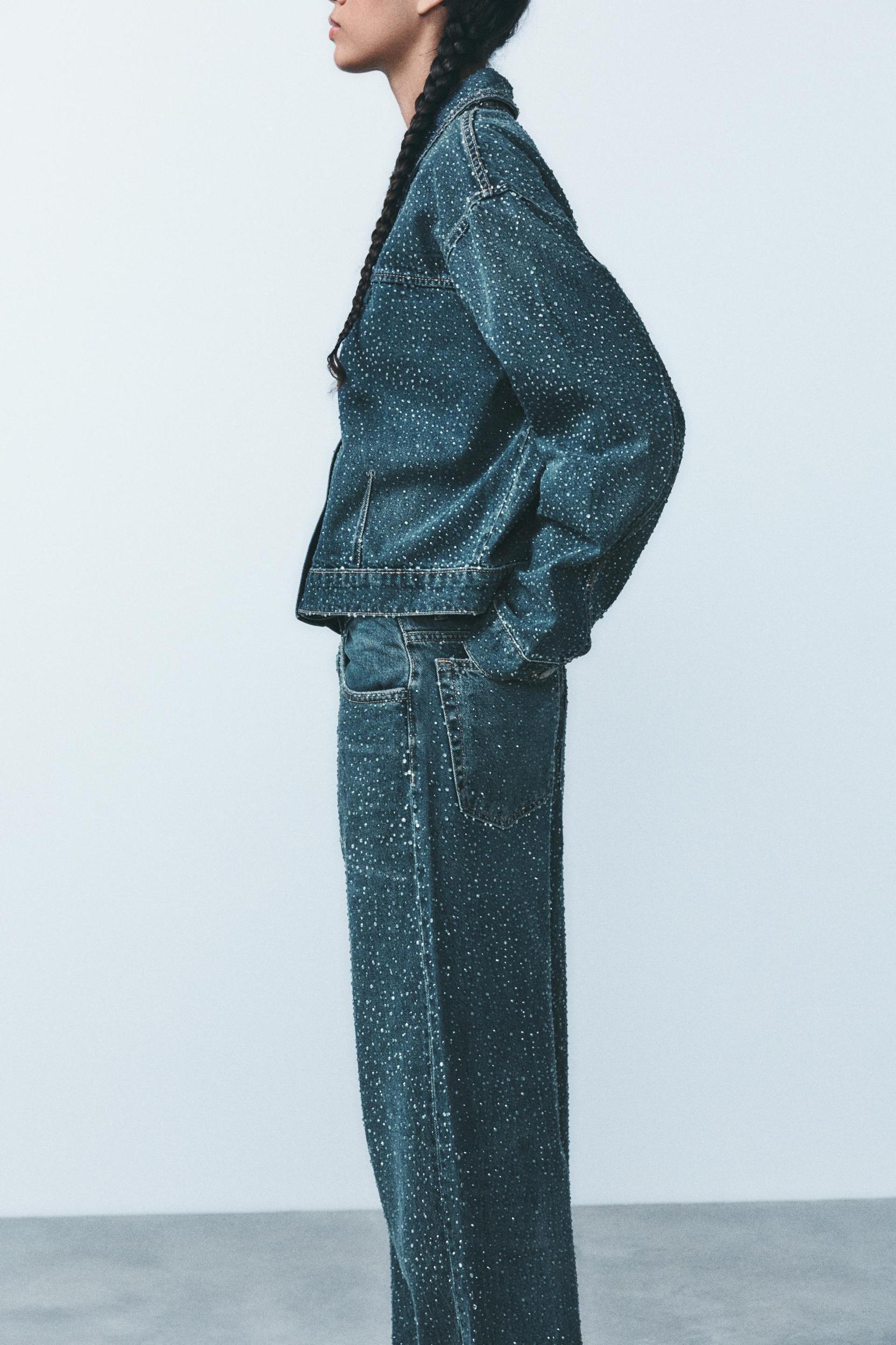 OVERSIZE TRF RELAXED TAPERED RHINESTONE JEANS WITH A HIGH WAIST Product Image