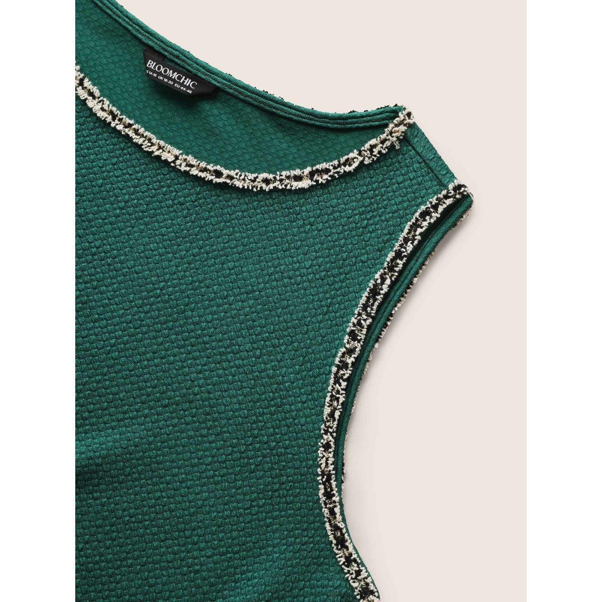 Plus Size Round Neck Contrast Webbing Patched Pocket Dress DarkGreen Women Elegant Texture Round Neck Sleeveless Curvy BloomChic 22-24/3X Product Image