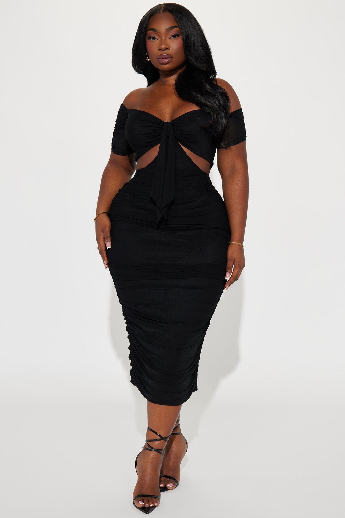 Simple And Sweet Mesh Ruched Dress - Black Product Image