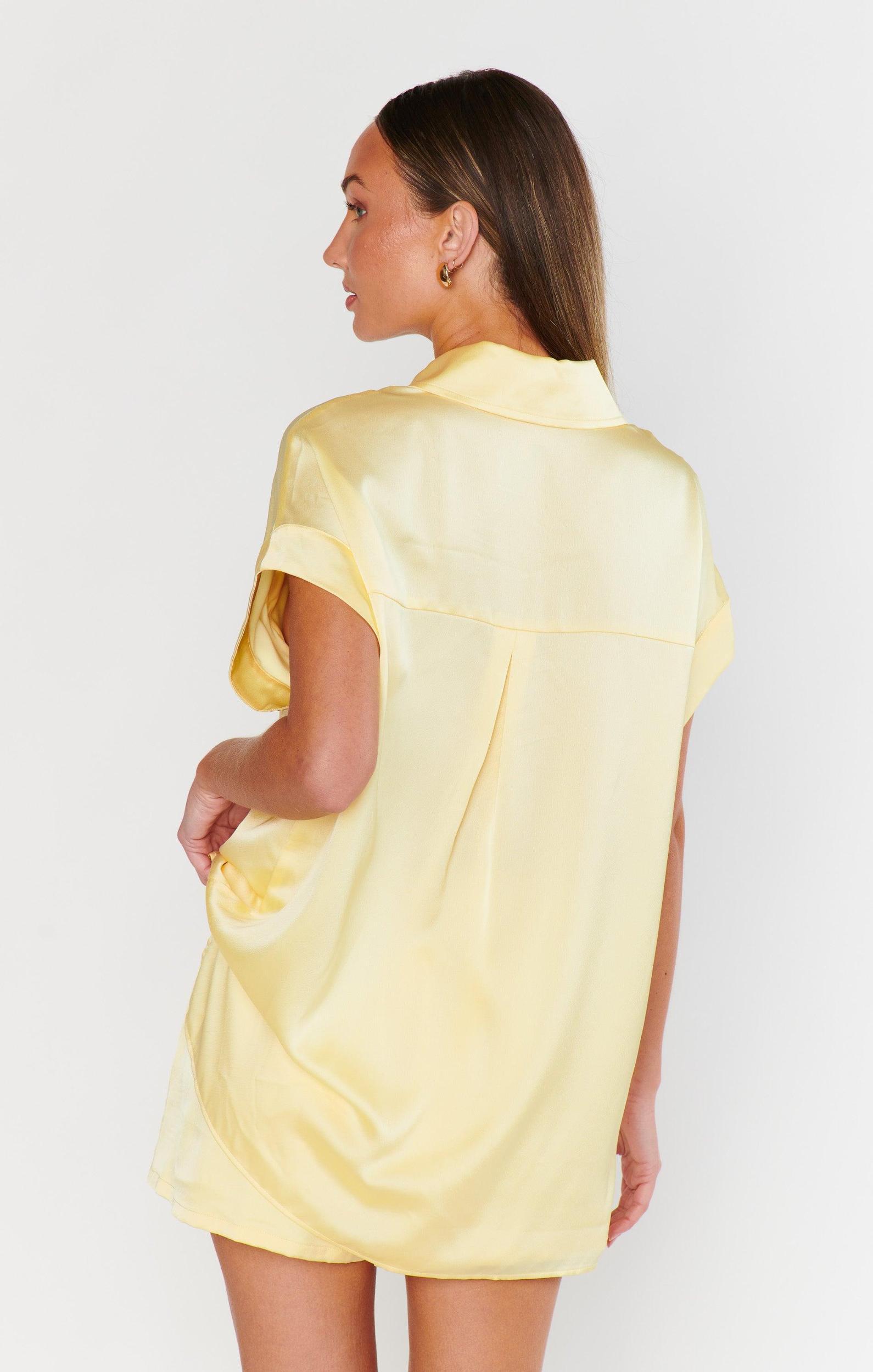 Best Day Button Up ~ Pale Yellow Luxe Satin Product Image