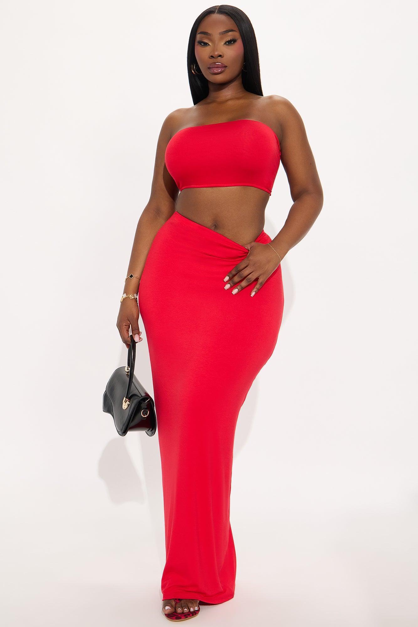 Another Time Double Lined Skirt Set - Red Product Image