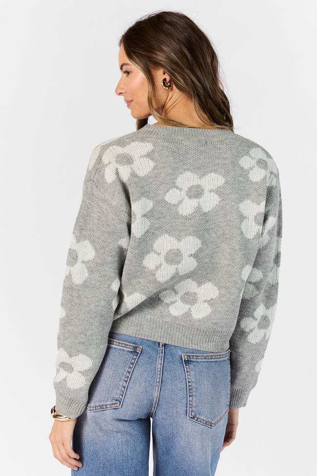 Get To Know You Heather Grey Floral Sweater FINAL SALE Product Image